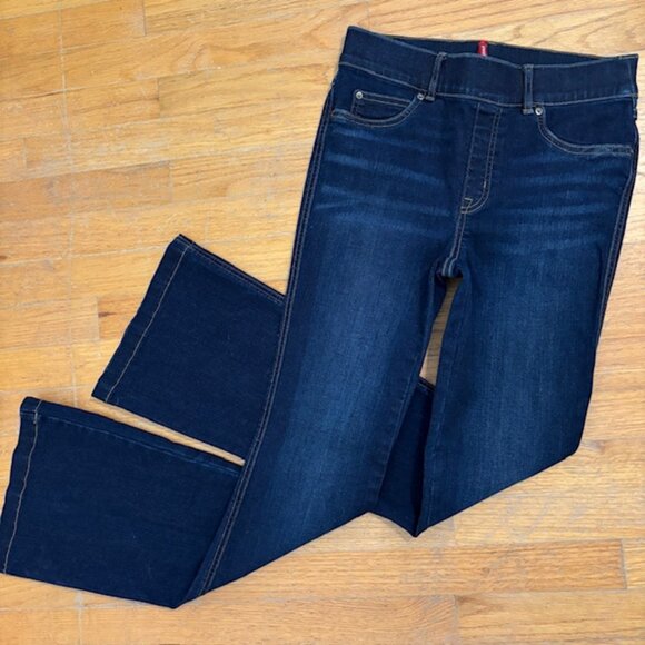 SPANX Indigo Denim Pull On Mid-Rise Bootcut Jeans Size Small - Picture 1 of 8